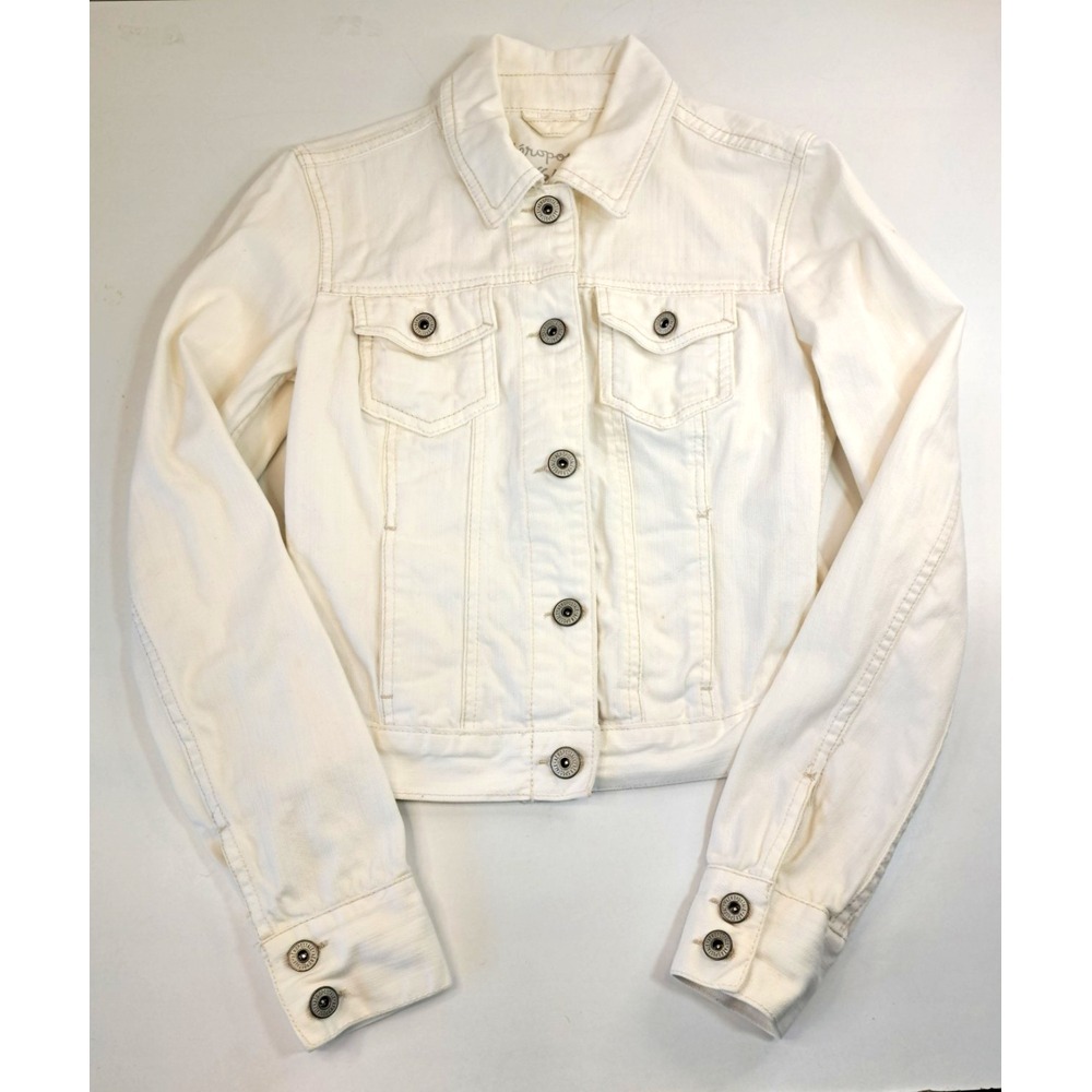 AEROPOSTALE White Denim Jean‎ Jacket Womens XS Preppy Cleangirl Minimalist 90s
